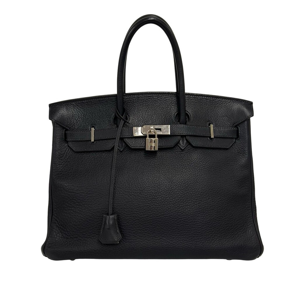 HERMES Birkin 35 Taurillon Clemence Leather Handbag, Blue Indigo, 638-9